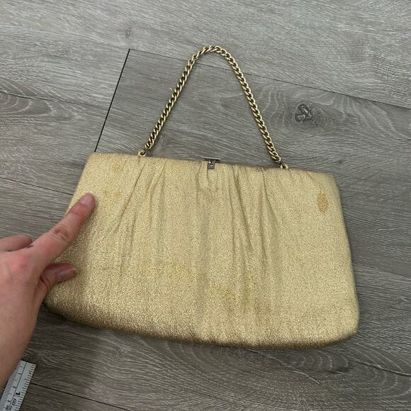 Vintage - formal Clutch- gold- some staining - metallic- chain- purse - Picture 3 of 9